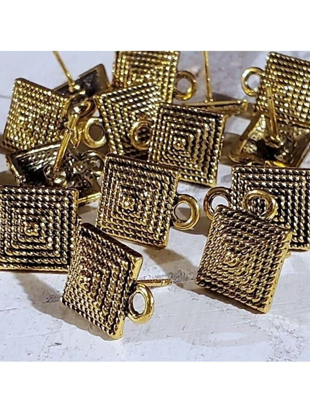 Avant Garde Antique Gold Egyptian Pyramid Dotted Earring Post Findings 2 pcs